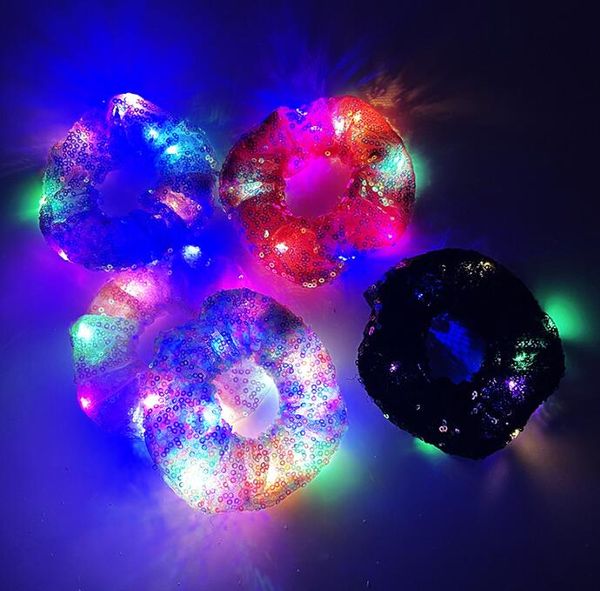 Bandas de goma para el cabello Led Light Scrunchies Satén Elástico Corbatas Cuerdas Mti Colores Modos Suave Lindo Scrunchy Accesorios para mujeres Niñas Hall Otvit