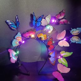 Haar rubberen bands LED verlichte gloeiende vlinder fascinator hoofdband Boheemse band hoepels kleurrijk kopstuk voor feest bruiloft Kerstmis 230512