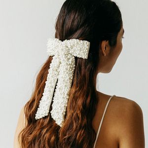 Bandes de caoutchouc de cheveux de luxe blanc pleine perles pince à cheveux arcs ruban Barrette filles arc épingles à cheveux accessoires de mariage clips pour femmes 230907