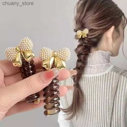 Bands de caoutchouc de cheveux en métaux en métaux élastiques Bandons Femmes Elegant Telephone Ligne bandeau Spiral Sporal Vis Ponytail accessoires de cheveux Y240417