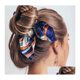 Bandas de goma para el cabello Nueva gasa Bowknot Seda Scrunchies Mujeres Pearl Ponytail Holder Tie Cuerda Accesorios GD555 Drop Entrega Joyería Hai Dhdwi