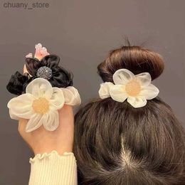 Bands de caoutchouc à cheveux New Gauze coréenne Floral Elastic Hair Bands Fashion Elegant Rope Hair Cair Classe Clavage Clôarres Filles Femmes Femmes Accessoires Y240417