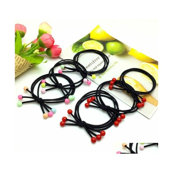 Bandas de goma para el cabello Estilo Alta elasticidad Cuerdas de arco negras simples Anillo de cuentas rojas o coloridas para niñas Mujeres 60C3 Joyería de entrega de gota Dhj85