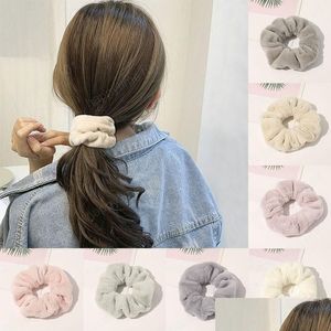 Bandes de caoutchouc de cheveux Chouchous de fourrure d'hiver Bandes de cheveux élastiques en fourrure pour femmes filles Soft P Ties Porte-queue de cheval Accessoires de corde Drop D Dhrwe