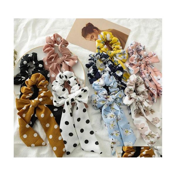 Bandas de goma para el cabello Mujeres Estampado de flores Gasa Scrunchie Banda elástica para el cabello Cuerdas para el cabello Dulce Cabeza para damas Accesorios para niñas Entrega de gotas DHFHE