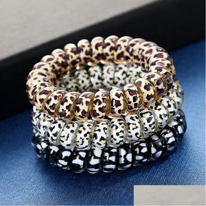 Haarrubberbands vrouwen meisje telefoon draad koordgom spiraal stropdassen meisjes elastische ring touw luipaard print armband rekbare touwen dhgarden dheys