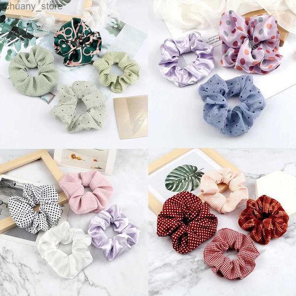 Bands de caoutchouc de cheveux Femmes Girls Hair Bands Ties Satin Yarn Cotton Rubber Band Plaid Heart Mather coréen Elastic Scrunchies Accessoires Accessoires Y240417