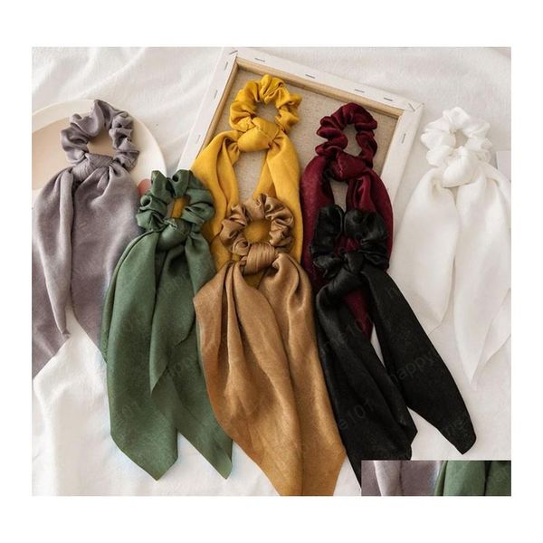 Bandes de caoutchouc de cheveux Femmes Satin Srunchies Bands à cheveux élastiques Tie Rope Bow Scarf Girl Ponytail Holder Accessoires de bande