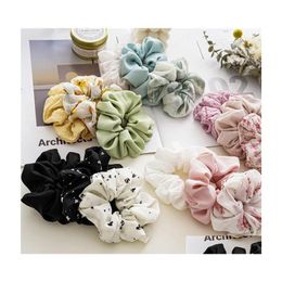 Bandas de goma para el cabello Mujeres Estampado de seda Leopard Scrunchie Set Elástico Moda Anillos para el cabello para niñas Titular de cola de caballo Accesorios de goma Dro Dhysg