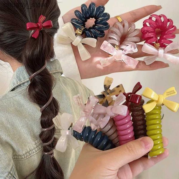 Bands de caoutchouc de cheveux y2k Couper Bow Ponytail Ligne téléphonique élastique Tie à cheveux Fémerstail pour poney Spirale Coil ceinture Ponytail Pony ACCESSOIRES Y240417