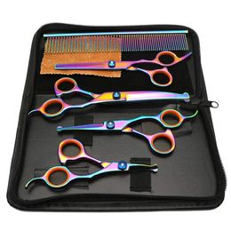 Salon de coiffure 6 PCS sécurité professionnelle tête ronde chien ciseaux à cheveux ensemble coupe incurvée ciseaux pour animaux de compagnie costume ciseaux de toilettage pour animaux de compagnie sac 231030