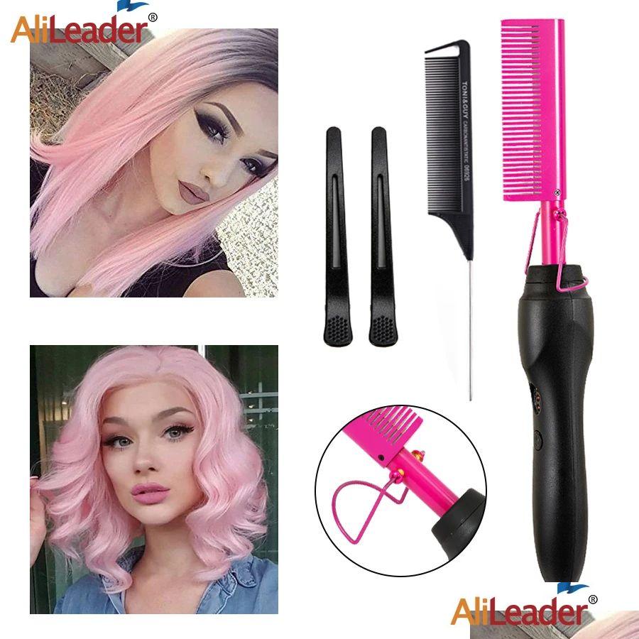 Hair Salon Irons 3 In 1 Comb Straightener Electric Curler Wet Dry Use Flat Heating For Drop Delivery Products Care Styling Dhsuy