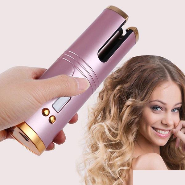 Fers de salon de coiffure sans fil Matic Bigoudi USB rechargeable Fer à friser Curls Waves Affichage LCD Céramique Curly Rotating Wave Styer Drop de Dhmrt