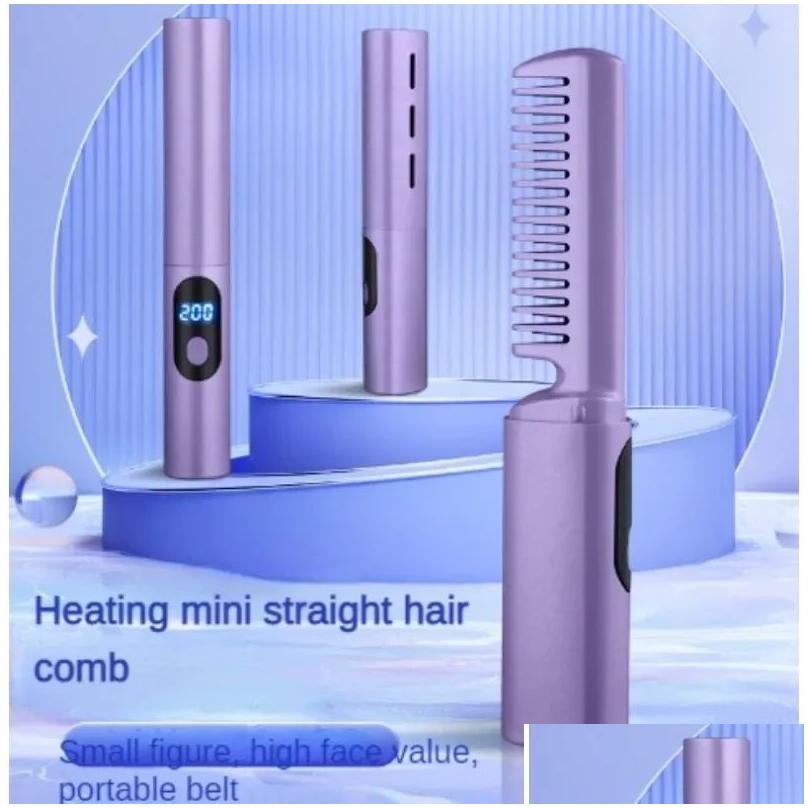 Hair Salon Irons Mini Wireless Straightener Comb Usb Rechargeable Straightening Styling Tools Cordless Brushes For Women Drop Delive Dh57S