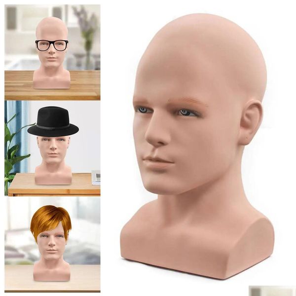 Peluquería Soportes PVC Maniquí Cabeza Busto Mostrar Soporte de exhibición masculino Prop para sombrero Collar Cadena Titular de auriculares Productos de entrega de gota Otrhg