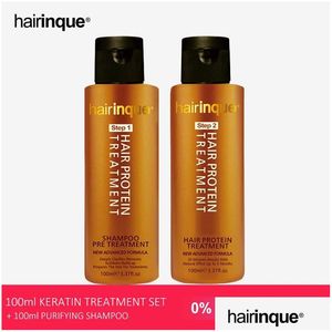 Kapsalonbehandelingen Hairinque- en hoofdhuidbehandelingsset Keratineshampoo voor het rechttrekken van krullend droog formaline Braziliaans Drop Delivery P Othn5