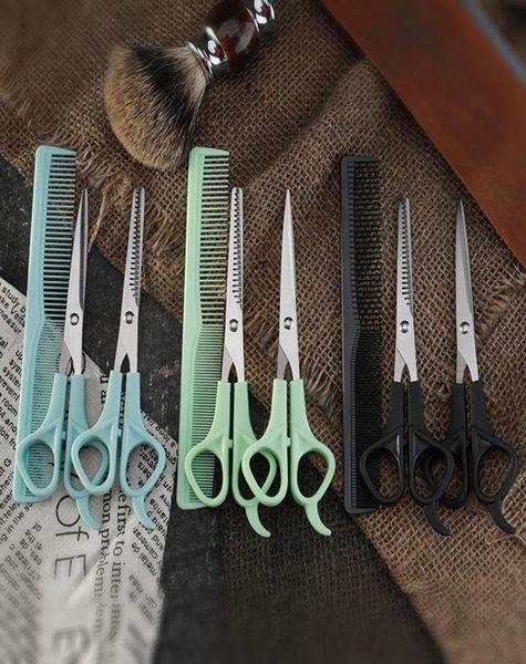 Tijeras de cabello 3pcs peluquería para el hogar 6 pulgadas para cortar la herramienta de peinador de adelgazamiento accesorios de barbero salón cizallas6299190