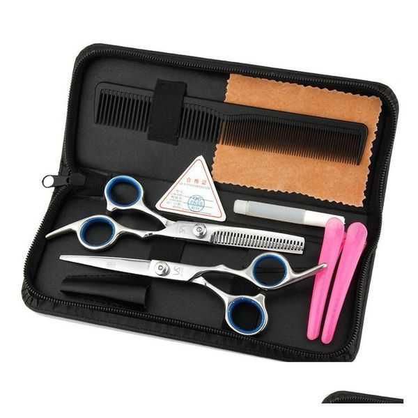 Ciseaux De Cheveux 5Pcs / Set Outils De Coiffure 6,0 Pouces Kits De Coiffeur Tondeuse Rasoir Styling Outil De Coupe Combinaison Drop Delivery Product Dhnkk