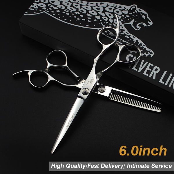 Ciseaux à cheveux 6 Silver 440C Case Cutting JaGua Amincissement Barber Barbearia Profissional Acessorios Tigeras