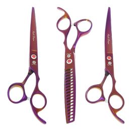 Hair Scissors 7.0 "Purple Dragon Pets Grooming Dog Trimming Clippers Dieren RechtstrengCurved Shears Pincet Comb B0021B