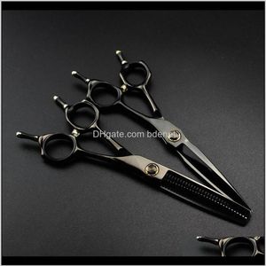 Tijeras y peine para el cabello profesional Japón acero 6 ''corte negro rodamiento corte de pelo adelgazamiento peluquero Makas tijeras de corte Hair303R