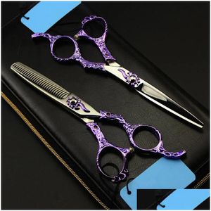 Ciseaux de cheveux personnalisés professionnels Japon 440C rétro violet 6 pouces coupe barbier coupe salon amincissement cisailles coiffure livraison directe Dhveu