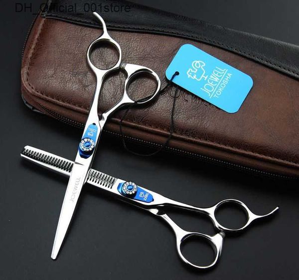 Ciseaux de cheveux Joewell 6,0 pouces Kit de coupes de coupe à cheveux Handle 6Cr en acier inoxydable outil de coiffeur professionnel avec peigne et en cuir Q240425