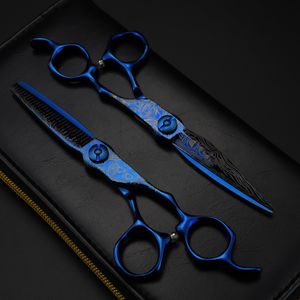 Tijeras para el cabello Profesional 6 '' Tijera de lujo Azul Damasco tijeras para el cabello corte de cabello adelgazamiento herramientas de peluquero tijeras de corte Tijeras de peluquería 230403