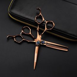 Ciseaux à cheveux professionnel plume gemme 6 pouces coupe coiffure amincissement cisaillement barbier For189l