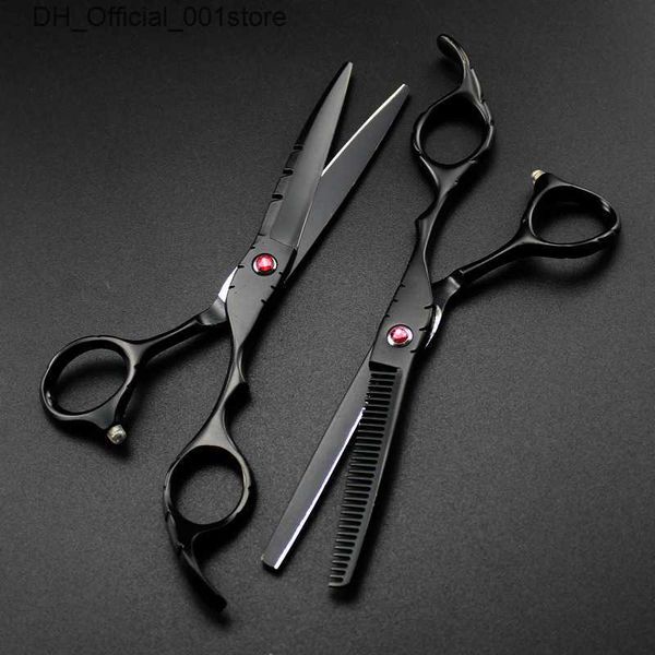 Tijeras de cabello Profesional Japón 440C 5.5 6 Gema roja Corte Negro Cabello Corte cortante de pelo de pelo Cizalizadores de adelgazamiento 230323 Q240425