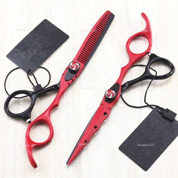 Ciseaux de cheveux Professionnel Japon 440c 6 Rouge Coiffure coupe Haircut Makas Barber Makas Coue Casse-cisaillement Cisqueurs Ciseaux de coiffure 230114 COUPE COUPE DROYAGE