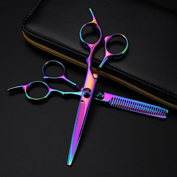 Ciseaux à cheveux professionnels en acier japonais, 6 pouces, ensemble de coupe de couleurs, coupe de cheveux, barbier amincissant, ciseaux de coiffure