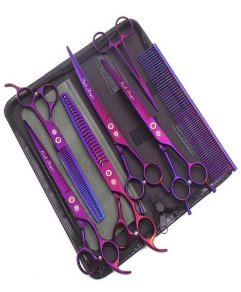 Tijeras para el cabello Dragón Púrpura 8 pulgadas Piclas de aseo para perros Cizalla de adelgazamiento Profesional Cat Pefisors Corte de cabello Z1383910