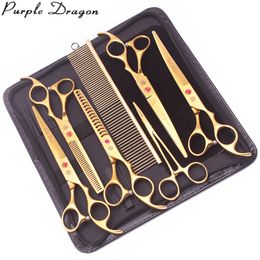 Haarschaar paarse Dragon Pet Scissors 7 'roestvrij hondengroomming schaar kit rechte schaar dunner wordende schaar chunker gebogen schaar Z3003 230508