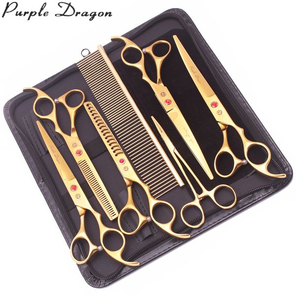 Tijeras para el cabello Purple Dragon Pet Tijeras 7 '' Kit de tijeras para el cuidado del perro de acero inoxidable Tijeras rectas Tijeras de adelgazamiento Chunker Tijeras curvas Z3003 230508