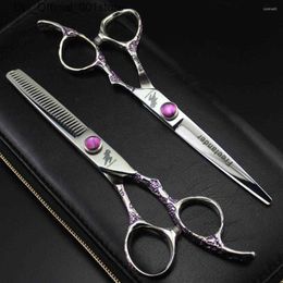 Ciseaux de cheveux Titan Barber Professional Barber Tools Hair Ciseaux Purple Flower Plum Blossom Handle Cairdressing Ciseaux Q240425