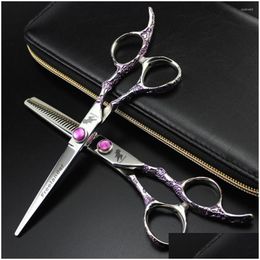 Ciseaux de cheveux Titan outils de barbier professionnels ciseaux à cheveux fleur pourpre fleur de prunier poignée ciseaux de coiffure livraison directe cheveux Dh7G2