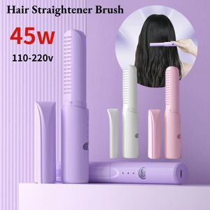 Peigne à lisser les cheveux sans fil 2 en 1, bigoudi et brosse à lisser, Mini outil de coiffure USB pour la maison et les voyages 231225