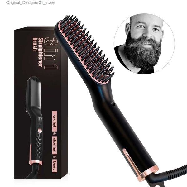 Planchas para el cabello 3 en 1 Peine para barba Cepillo para alisar el cabello profesional para hombres Calor rápido Alisado del cabello Planchas de cerámica Tablero Herramientas de peinado Q240124