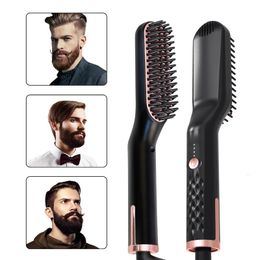 Alisadores de cabelo 3 em 1 barba escova de alisamento de cabelo aquecido pente masculino barba alisador multifuncional cerâmico pente de calor rápido modelador de cabelo 231211
