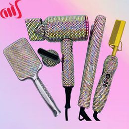 Planchas para el cabello Juego de herramientas de 4 piezas Peine de presión de cristal Secador de pelo Bling para estilista 230825