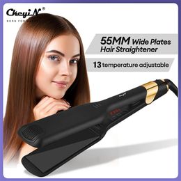 Planchas para el cabello CkeyiN Placa ancha de 55 mm Plancha para el cabello profesional Plancha plana de cerámica flotante 3D Calentamiento instantáneo 2 en 1 Herramienta de peinado para rizador 231211