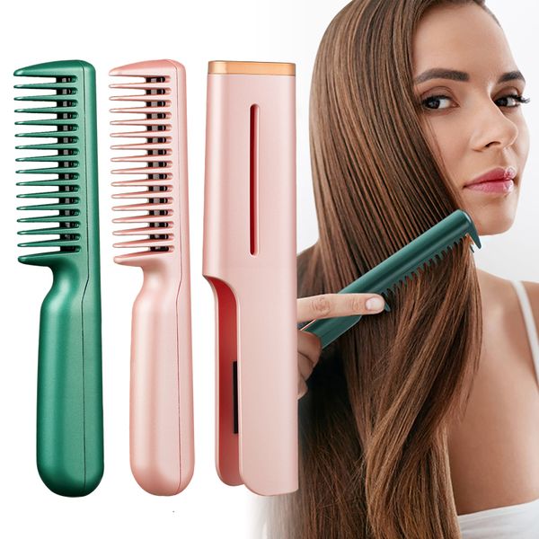 Planchas para el cabello Cepillo alisador de cabello eléctrico Giratorio 2 en 1 Mini alisador de cabello profesional Rizador alisador Peine de hierro para Hair Styler 230701