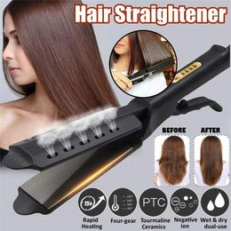 Lisseur à cheveux Lisseur à quatre vitesses Réglage de la température à quatre vitesses Céramique Tourmaline Ionic Flat Iron Widen Panel Professional Styling Tool 230617