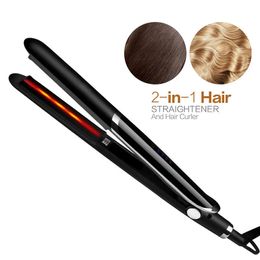 Planchas para el cabello Plancha de pelo infrarroja Placas de turmalina de cerámica iónica profesional Ptc Calentamiento rápido 2 en 1 Rizador Plancha de queratina 231201