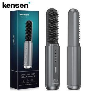 Kensen – brosse à lisser les cheveux, Ion négatif, Rechargeable par USB, sans fil, chaleur rapide, peigne de coiffure lisse et bouclé pour hommes et femmes, 231213