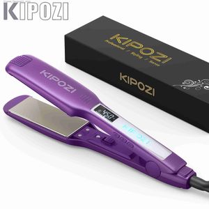 Planchas para el cabello KIPOZI Plancha de titanio profesional Hierro Calentamiento rápido Placas de 1,75 pulgadas de ancho LCD Herramienta de peinado de rizado plano Q240124