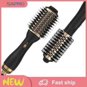 LISAPRO 2-in-1 Elegant Black & Golden Hair Straightener and Volumizer - Multifunctional Air Brush Dryer Styler