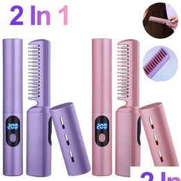 Lisser les coiffures mini litreux brosse peigne femme usb rechargeable lisseur 2 en 1 appareils de style droits 240326 Drop de Otaze