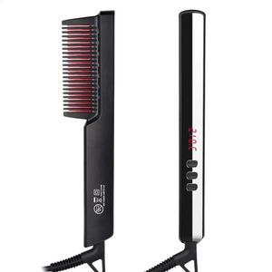 Lisseurs à cheveux Brosse à lisser les cheveux multifonctionnelle lisseur à barbe ionique peigne chauffant en céramique brosse à lisser la barbe électrique 231115